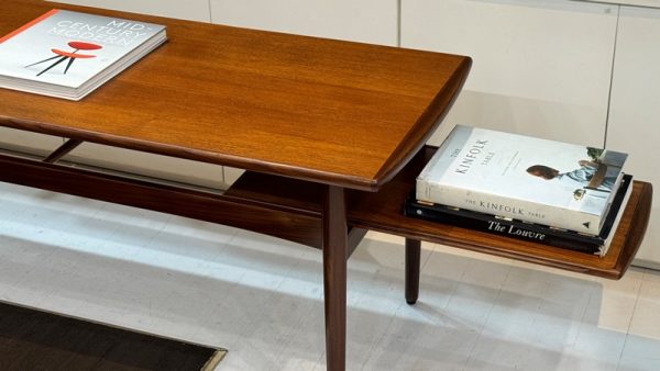 Rare Danish Mid-Century Coffee Table with Twin Extendable magazine shelves