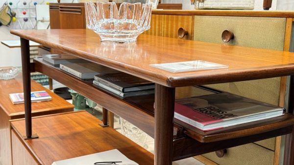 Rare Danish Mid-Century Coffee Table with Twin Extendable magazine shelves - Image 9