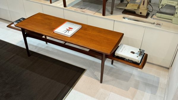 Rare Danish Mid-Century Coffee Table with Twin Extendable magazine shelves - Image 2