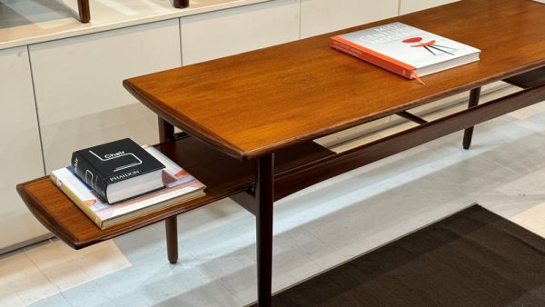 Rare Danish Mid-Century Coffee Table with Twin Extendable magazine shelves - Image 10