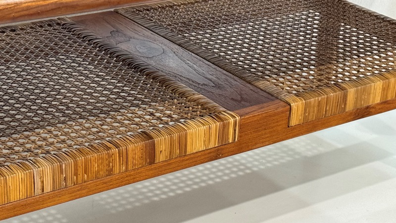 Rare Danish XL Mid-Century Coffee Table with rattan magazine shelve - Image 3